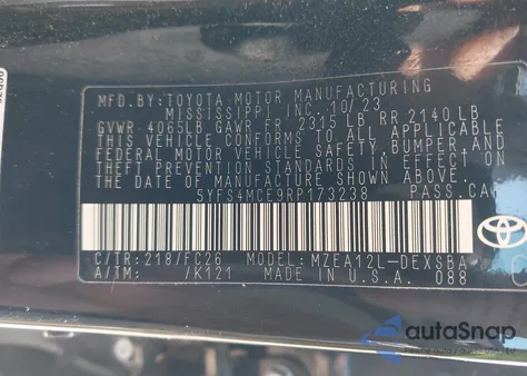 2024 Toyota Corolla Se из США, поврежденный, VIN 5YFS4MCE9RP173238